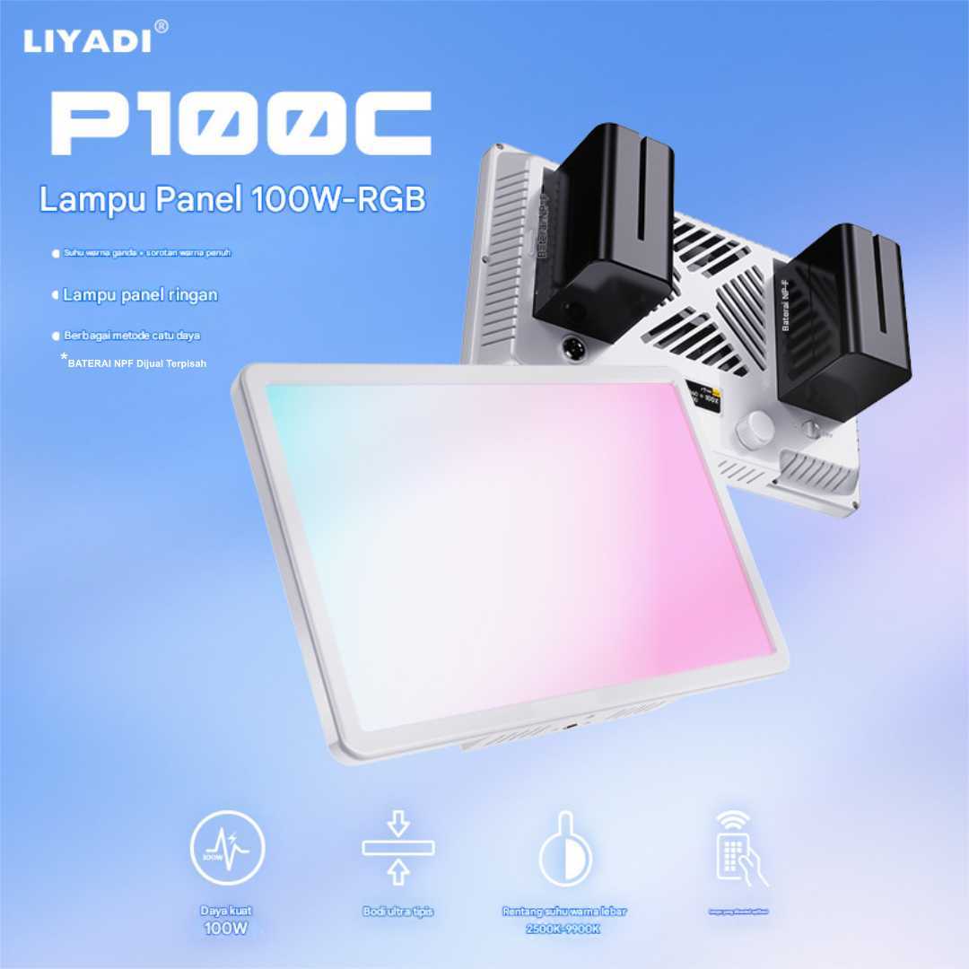 LIYADI Lampu Studio Fotografi Panel Fill Light RGBW 24 Mode TFT 100W - P100C
