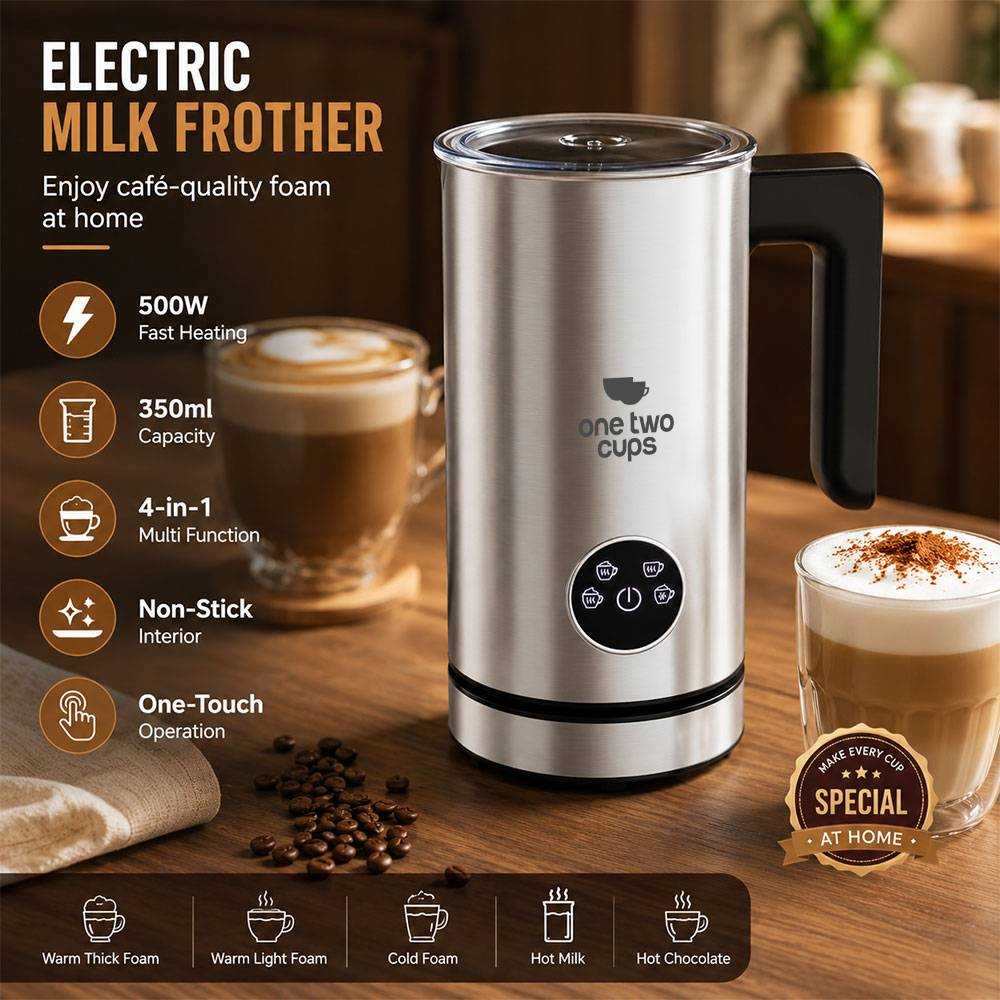One Two Cups Teko Pembuat Buih Susu Elektrik Milk Frother 500W 350ml - TM-5501