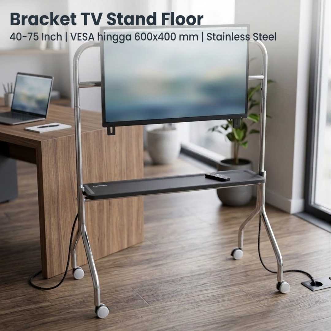 Taffware Bracket TV Floor Stand Wheel 1 Layer VESA 600x400 40-75 Inch - BXG01