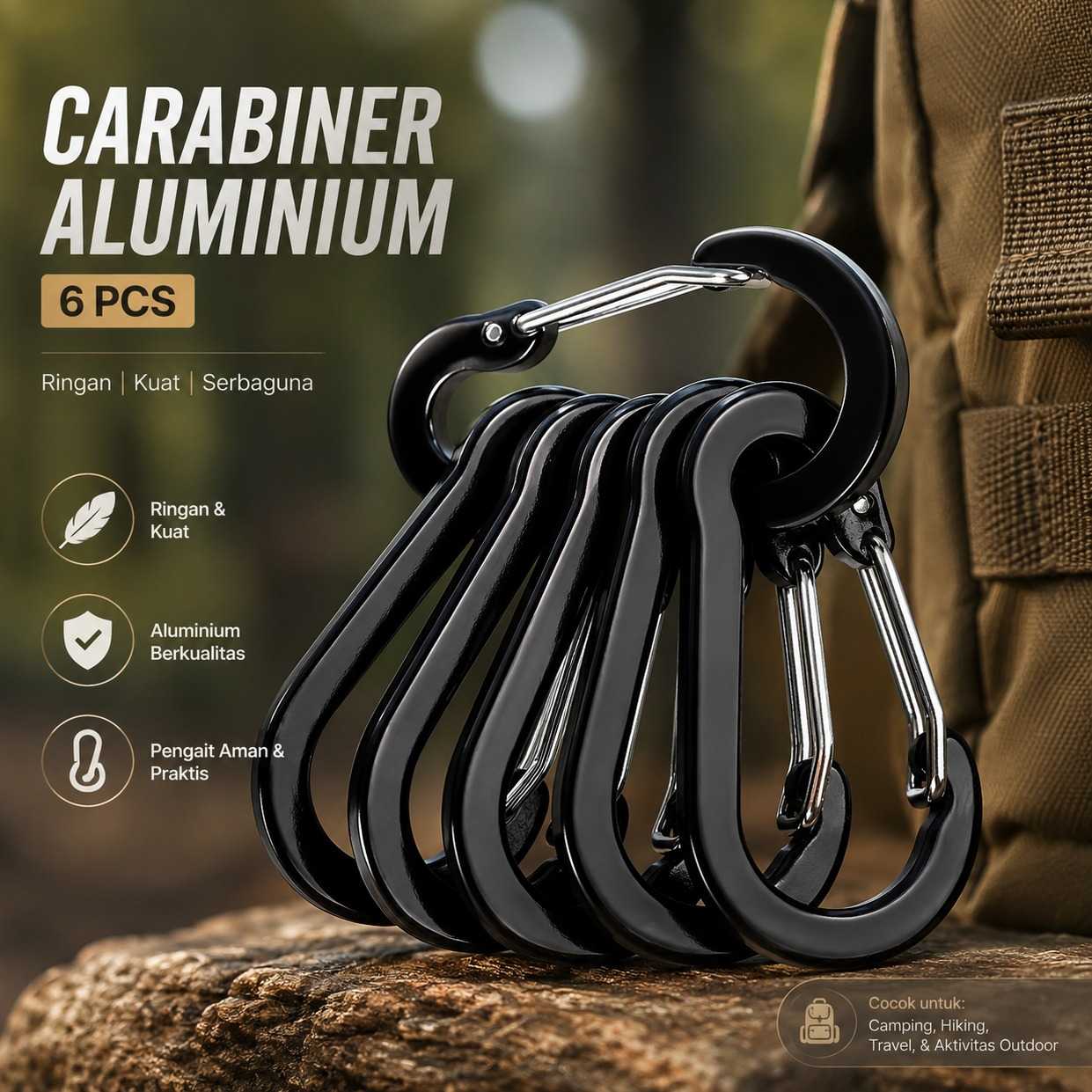 Gantungan Karabiner Black Aluminium Alloy Snap Clip Lock 1pc WMO YUCC1