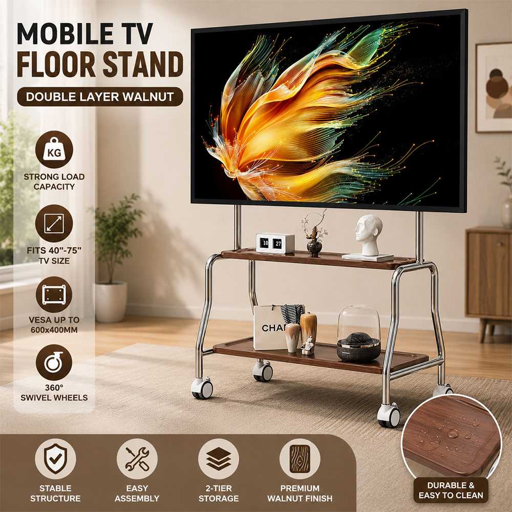 Taffware Bracket TV Floor Stand Wheel 2 Layer VESA 600x400 40-75 Inch - BXG02