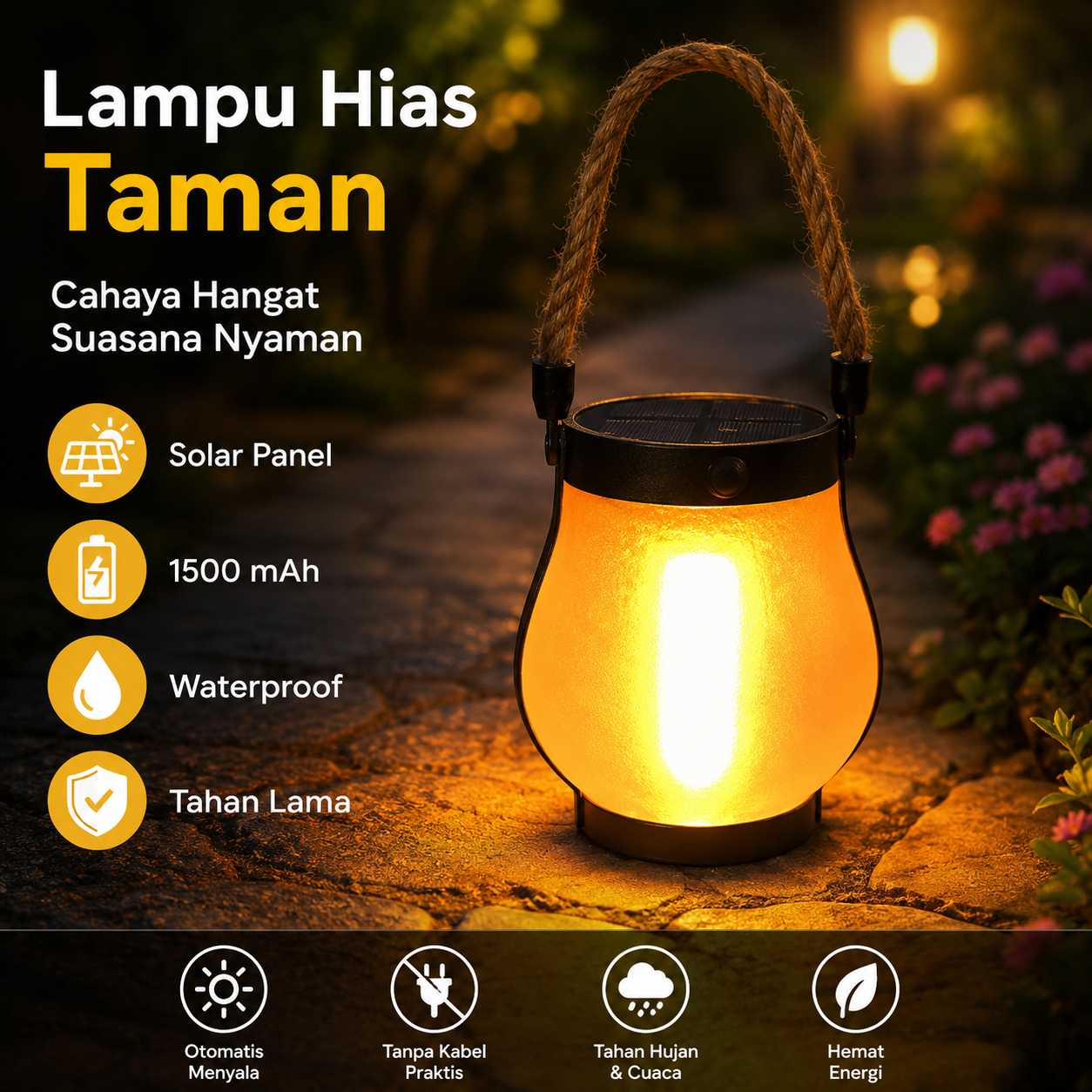 Lampu taman hias tahan hujan tenaga matahari tahan 10 jam WMO YUYMJ020